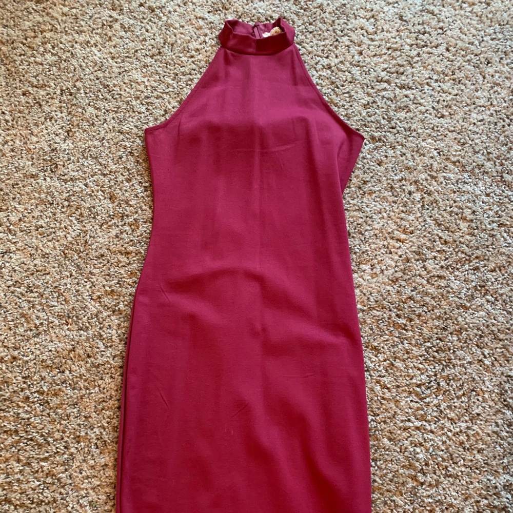 Red high neck cocktail dress